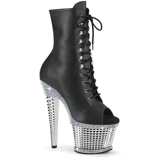 Pleaser  Ankle Boots SPECTATOR-1021RS Blk Faux Leather/Slv RS-Chrome