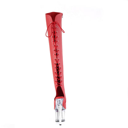 Pleaser  Boots SPECTATOR-3019 Red Faux Leather/Clr-Slv Chrome