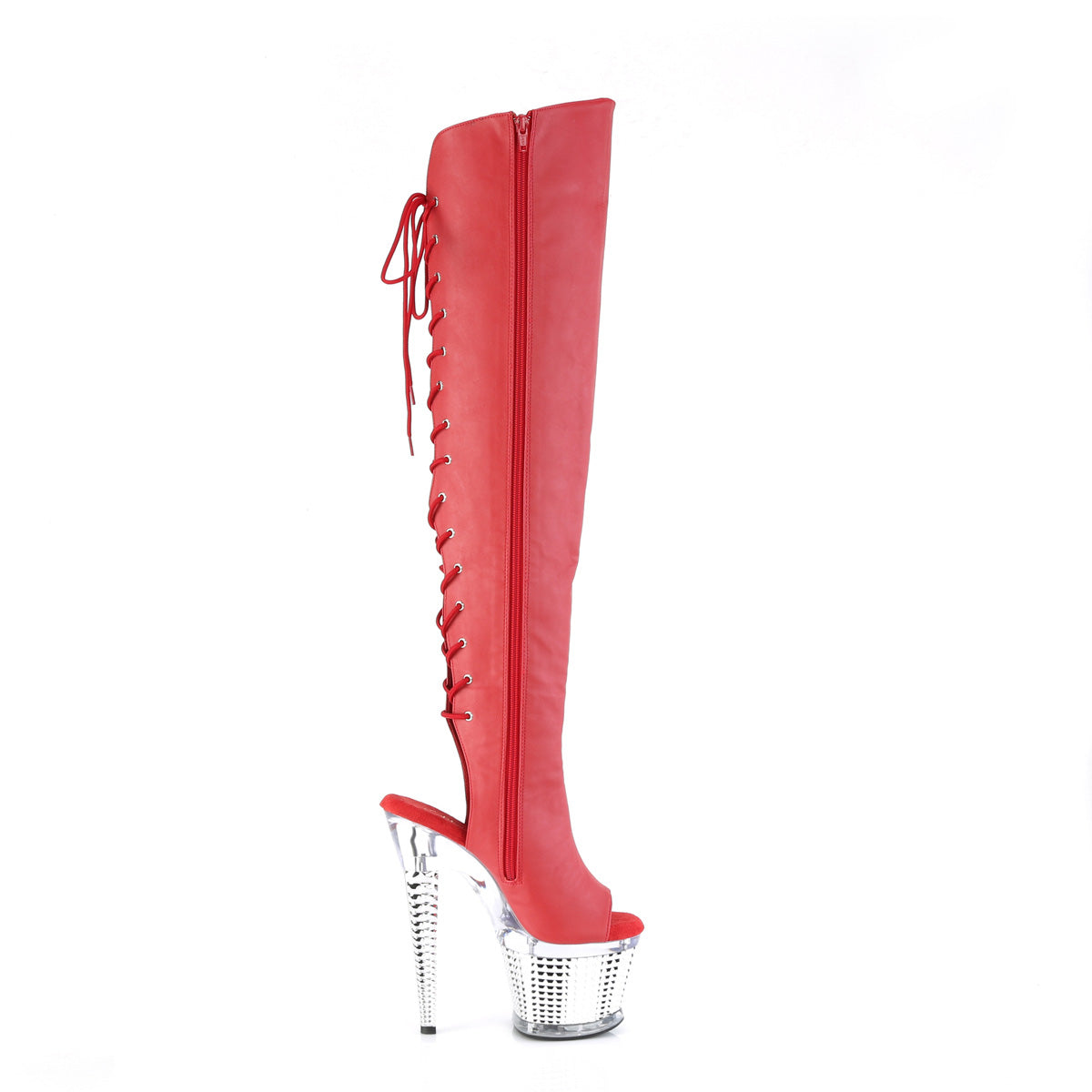 Pleaser  Boots SPECTATOR-3019 Red Faux Leather/Clr-Slv Chrome