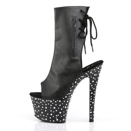 Pleaser Womens Ankle Boots STARDANCE-1018-7 Blk Faux Leather/Blk-Slv Multi RS