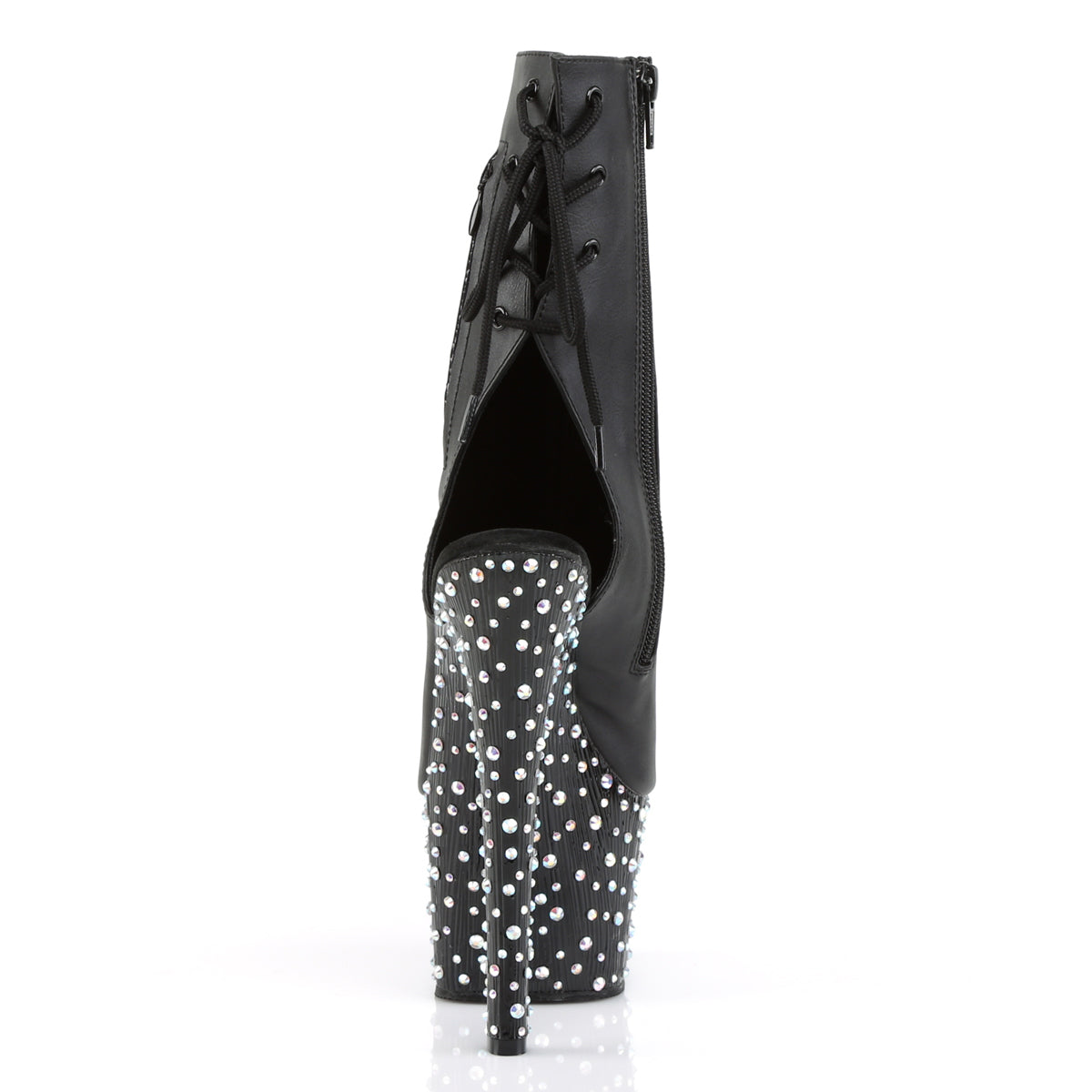 Pleaser Womens Ankle Boots STARDANCE-1018-7 Blk Faux Leather/Blk-Slv Multi RS