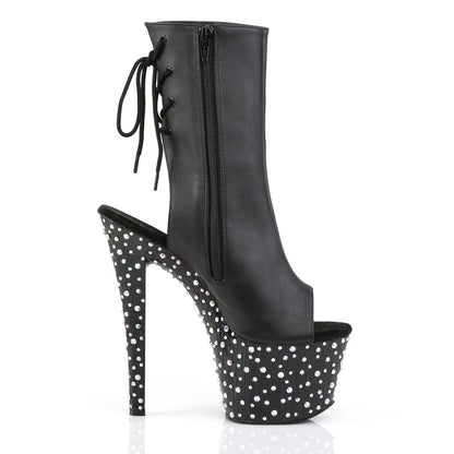 Pleaser Womens Ankle Boots STARDANCE-1018-7 Blk Faux Leather/Blk-Slv Multi RS