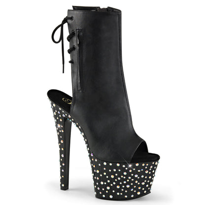 Pleaser Womens Ankle Boots STARDANCE-1018-7 Blk Faux Leather/Blk-Slv Multi RS