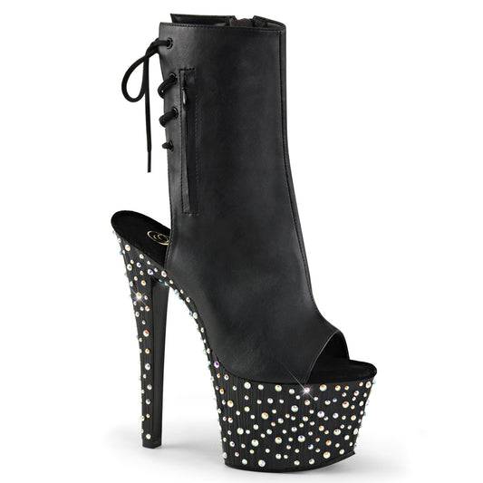 Pleaser Womens Ankle Boots STARDANCE-1018-7 Blk Faux Leather/Blk-Slv Multi RS