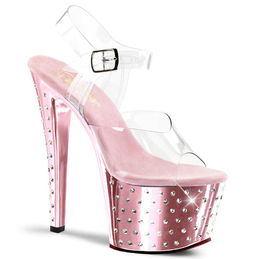 Pleaser Womens  STARDUST-708 Clr/B. Pink Chrome