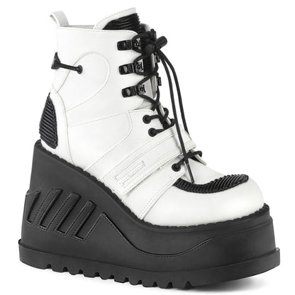 DemoniaCult Womens Ankle Boots STOMP-13 Wht Vegan Leather