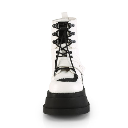 DemoniaCult Womens Ankle Boots STOMP-13 Wht Vegan Leather