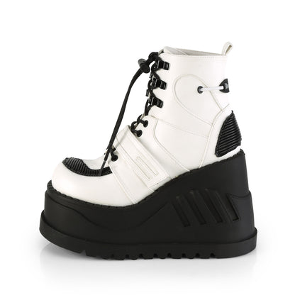 DemoniaCult Womens Ankle Boots STOMP-13 Wht Vegan Leather