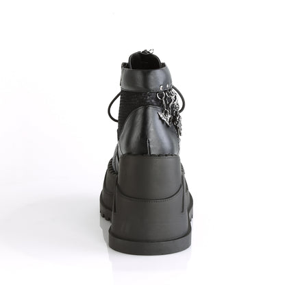 DemoniaCult Womens Ankle Boots STOMP-18 Blk Vegan Leather-Grey Velvet