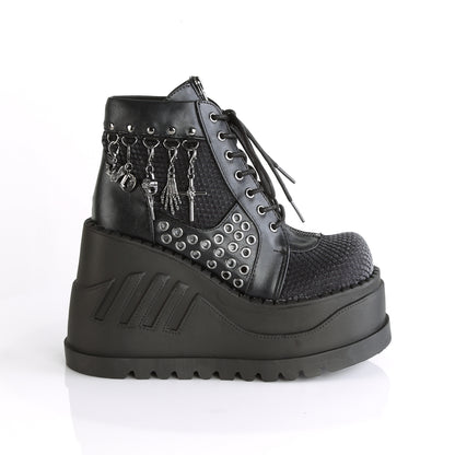 DemoniaCult Womens Ankle Boots STOMP-18 Blk Vegan Leather-Grey Velvet