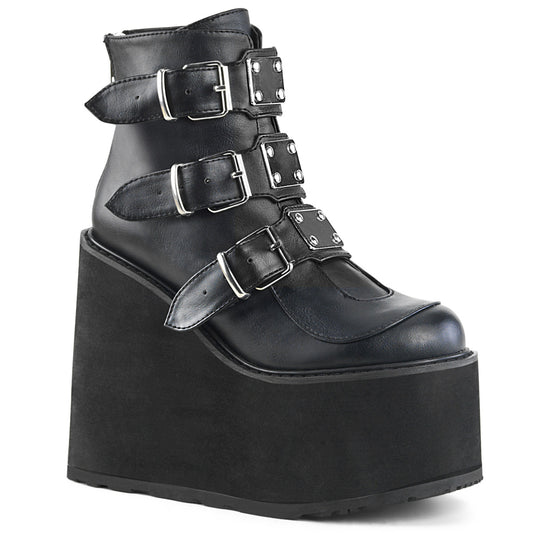 DemoniaCult Womens Ankle Boots SWING-105 Blk Vegan Leather