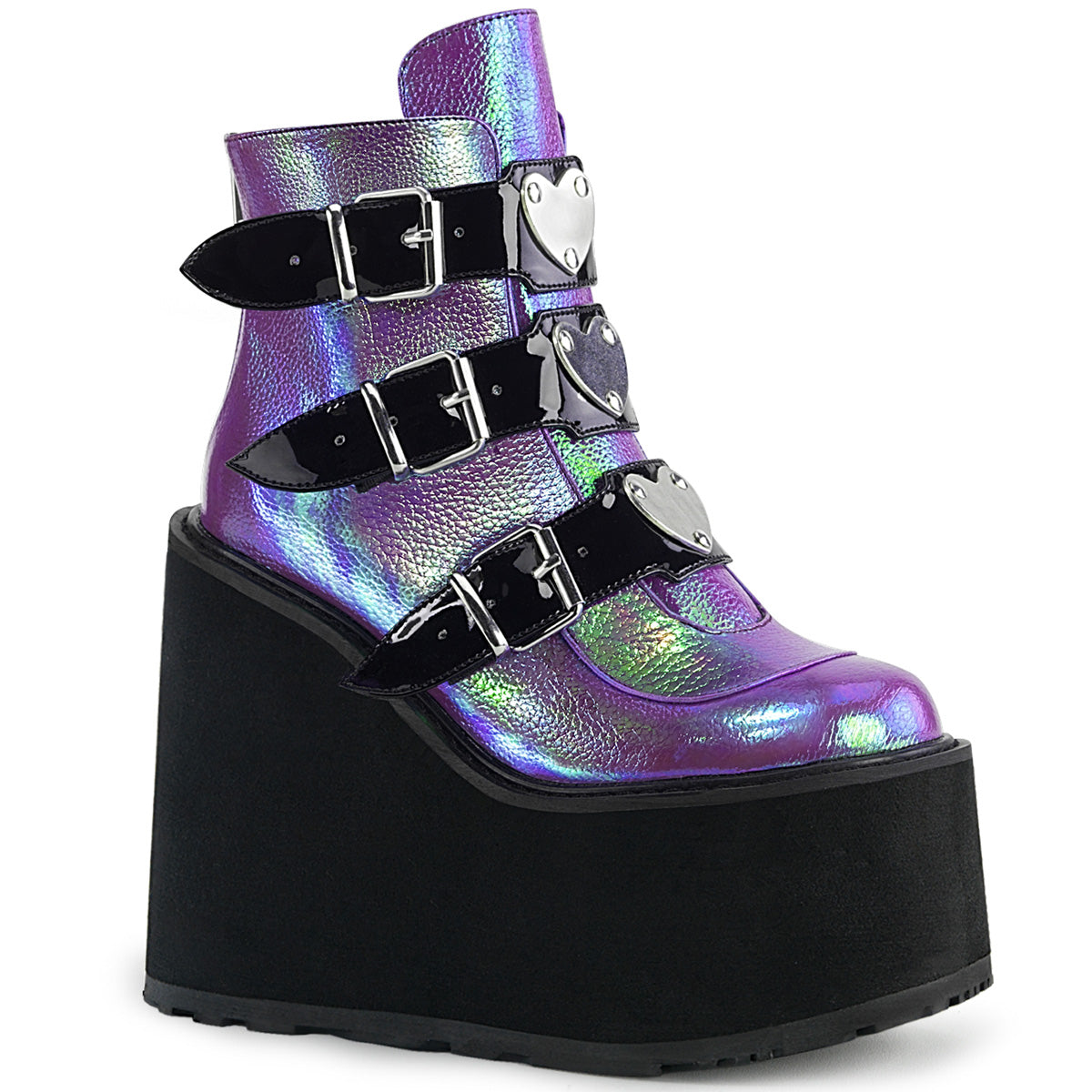DemoniaCult Stivali alla caviglia femminile SWING-105 pelle vegana iridescente viola