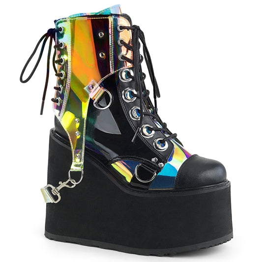 DemoniaCult Womens Ankle Boots SWING-115 Blk Vegan Leather-Pat-Magic Mirror TPU