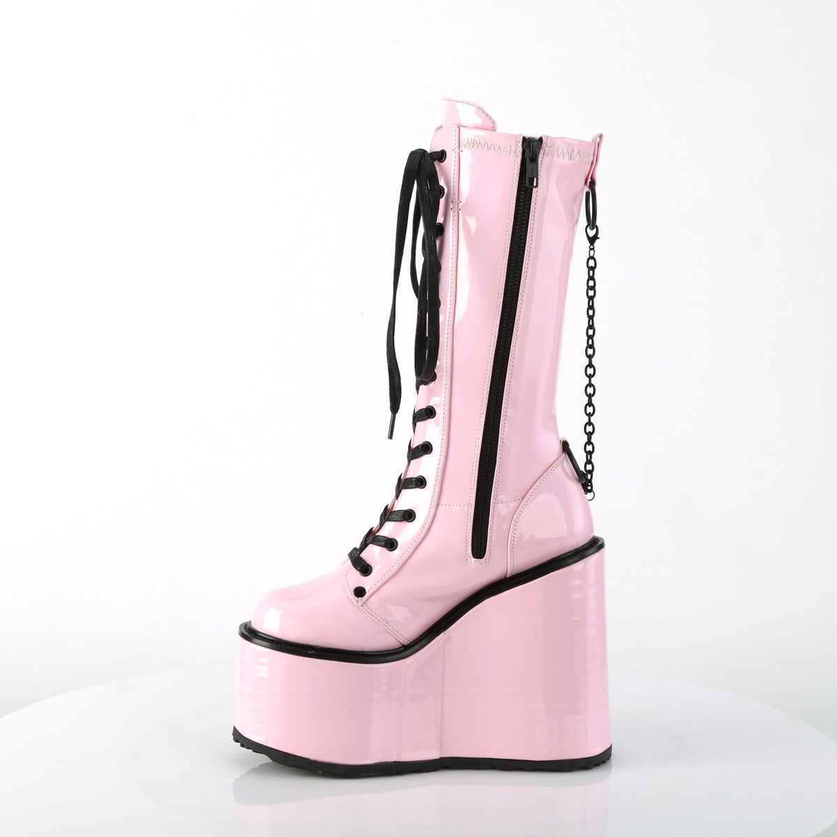 DemoniaCult  Boots SWING-150 B. Pink Holographic Stretch Pat