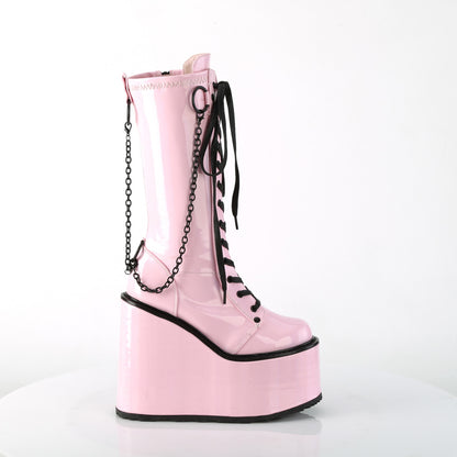DemoniaCult  Boots SWING-150 B. Pink Holographic Stretch Pat