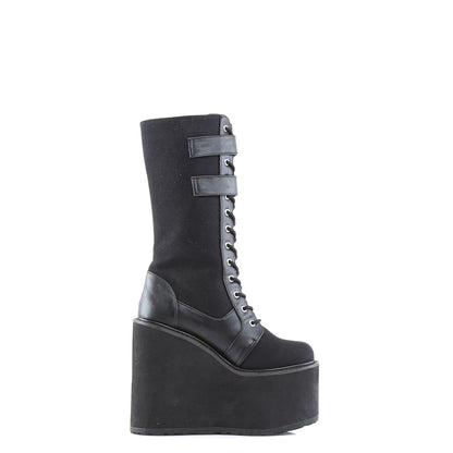 DemoniaCult Womens Boots SWING-221 Blk Canvas-Vegan Leather