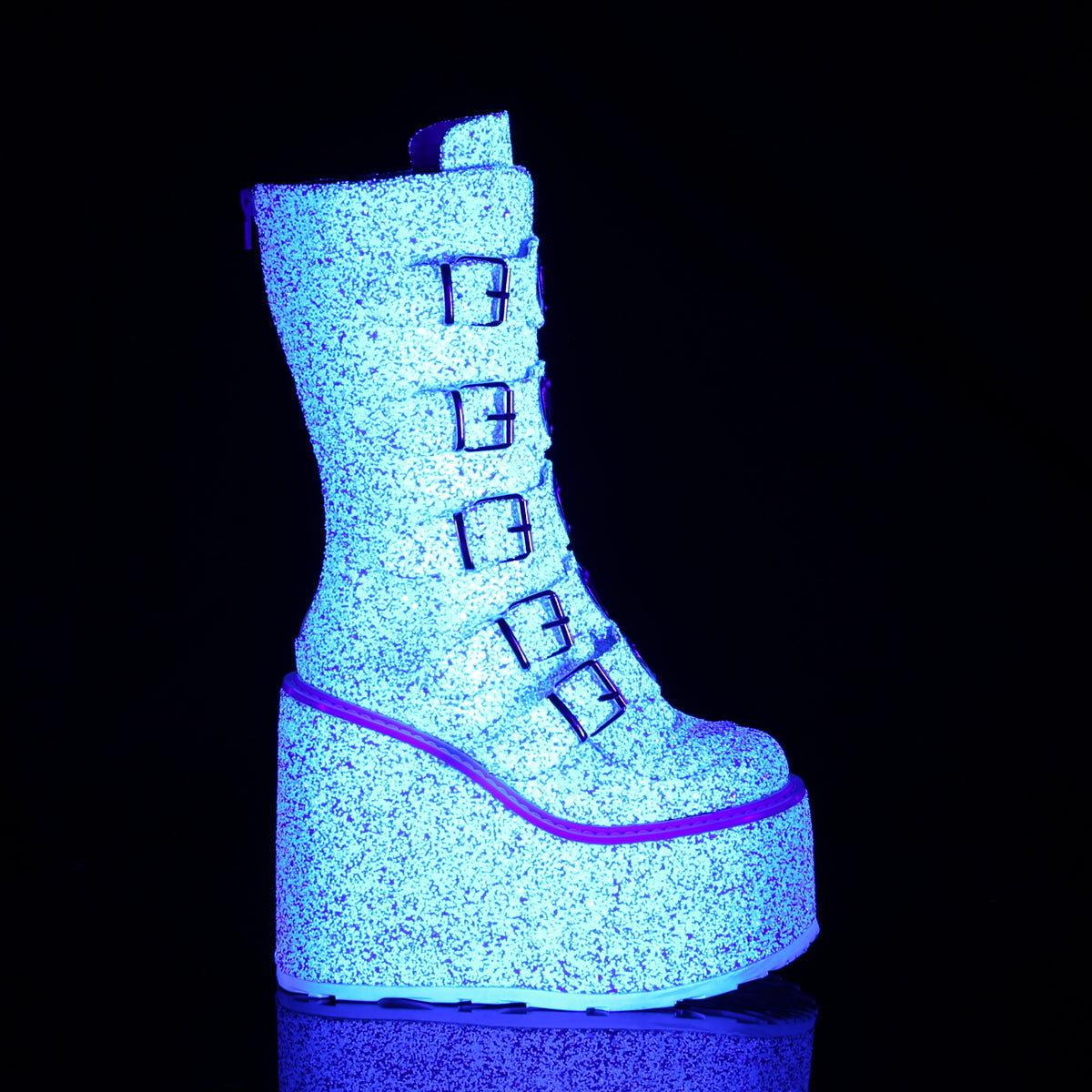 DemoniaCult Womens Boots SWING-230G Wht Multi Glitter