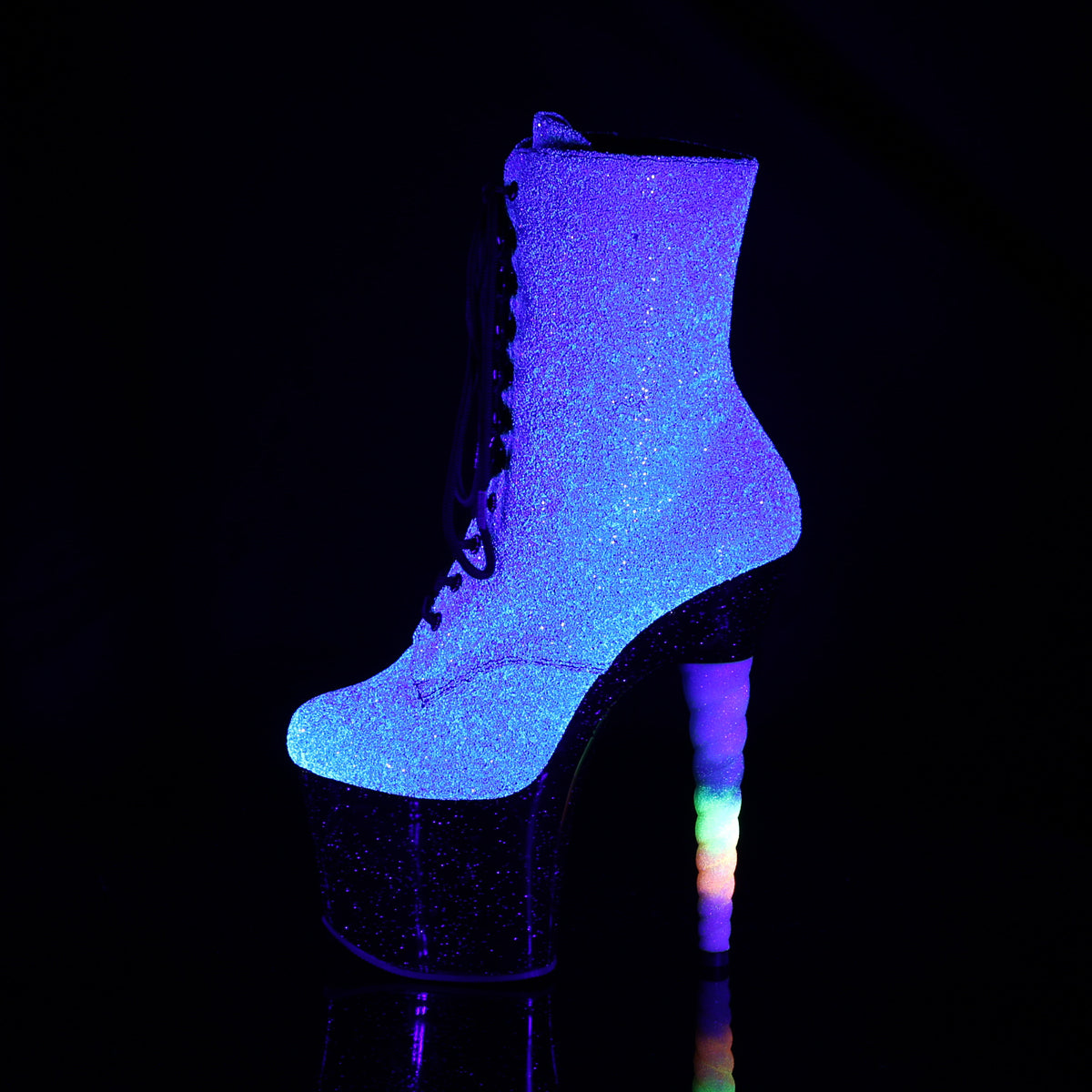 Pleaser Womens Ankle Boots UNICORN-1020G Purple-Blue Glitter/Blk
