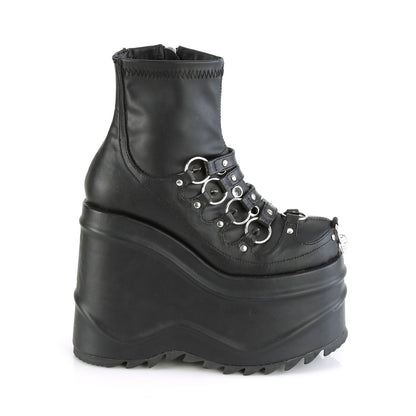 DemoniaCult Women's Ankle Boots WAVE-110 Blk Stretch Vegan Leather