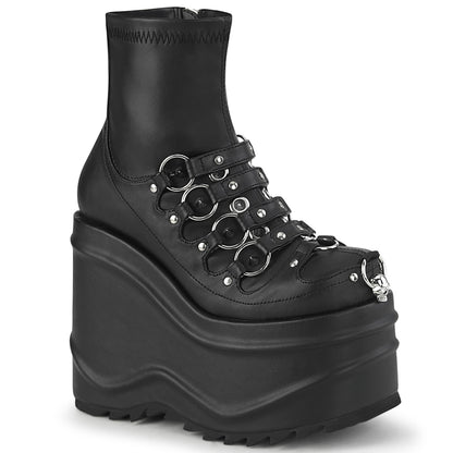 DemoniaCult Women's Ankle Boots WAVE-110 Blk Stretch Vegan Leather