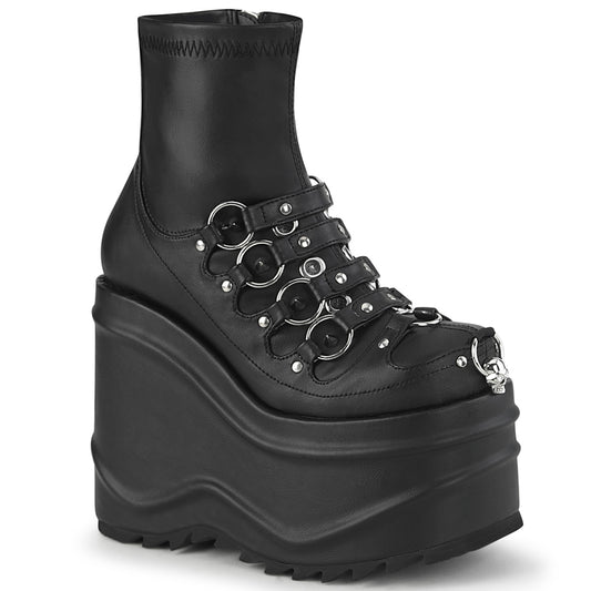 DemoniaCult Women's Ankle Boots WAVE-110 Blk Stretch Vegan Leather