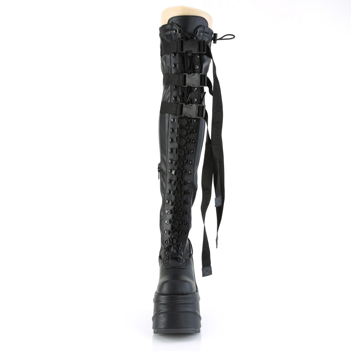 DemoniaCult Womens Boots WAVE-315 Blk Stretch Vegan Leather