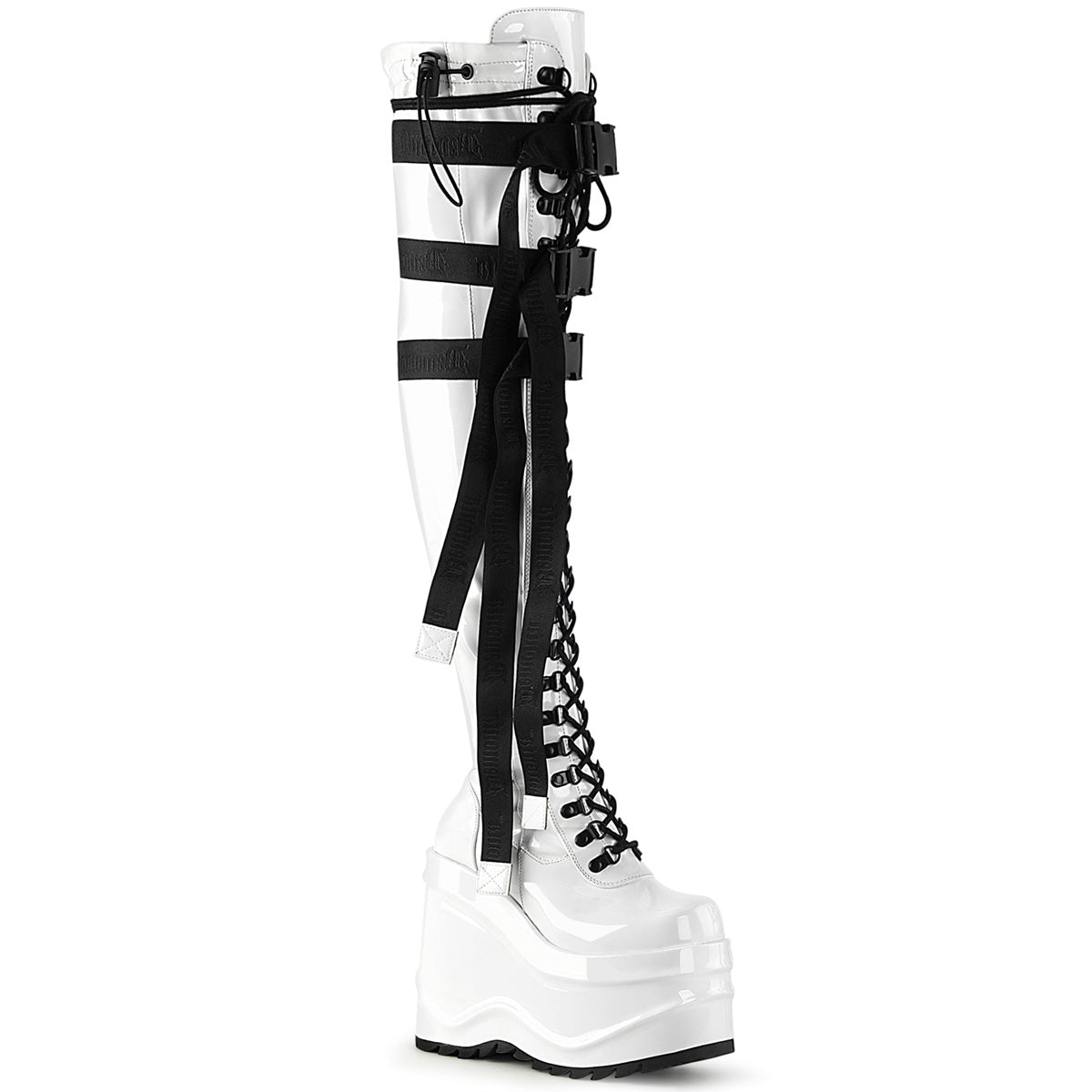 DemoniaCult  Stivali WAVE-315 WHT Stretch Brevet