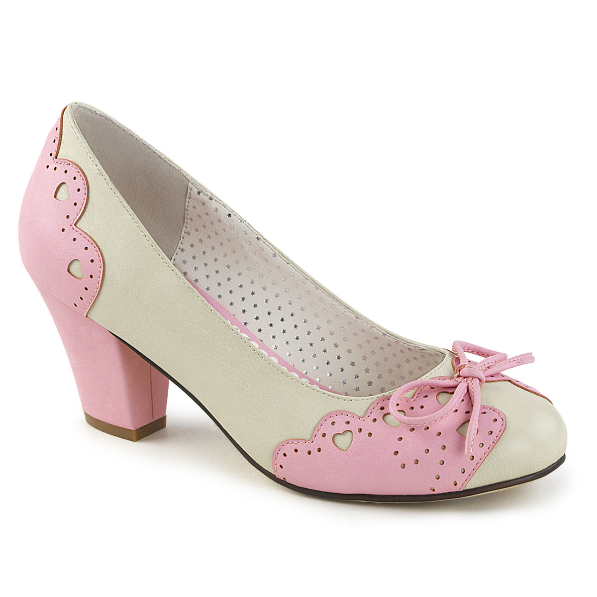 Pin Up Couture Womens Pumps WIGGLE-17 Cream-Pink Faux Leather