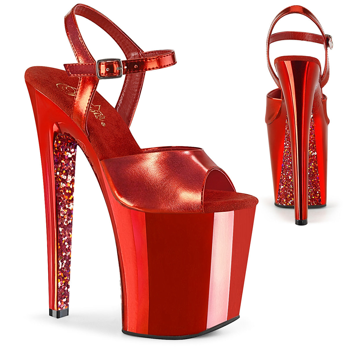Pleaser Sandali da donna XTREME-809TG rosso metallico PU / rosso cromato